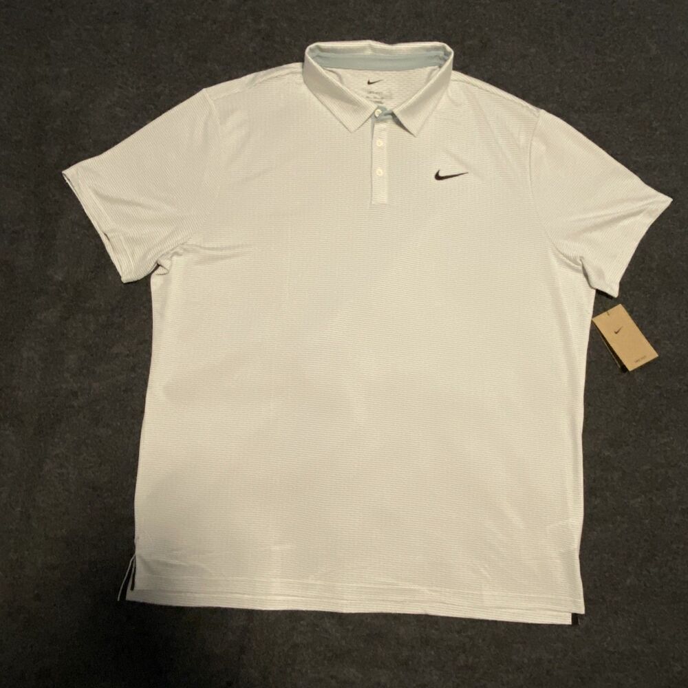 Nike Dri-Fit FZ7530-110 Tour White Light Blue Polo Golf Shirt Men's 2XL